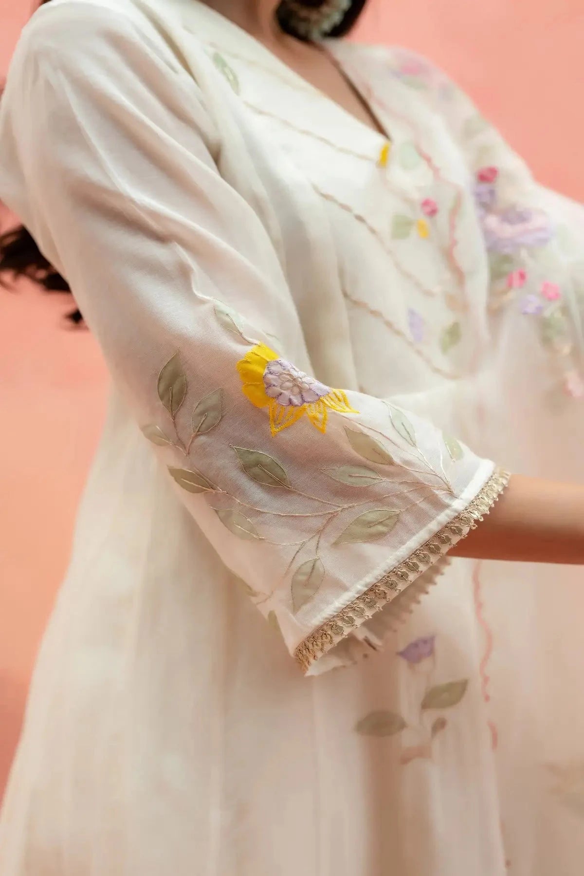 Pearl White Pari Anarkali Set - Pallodstore