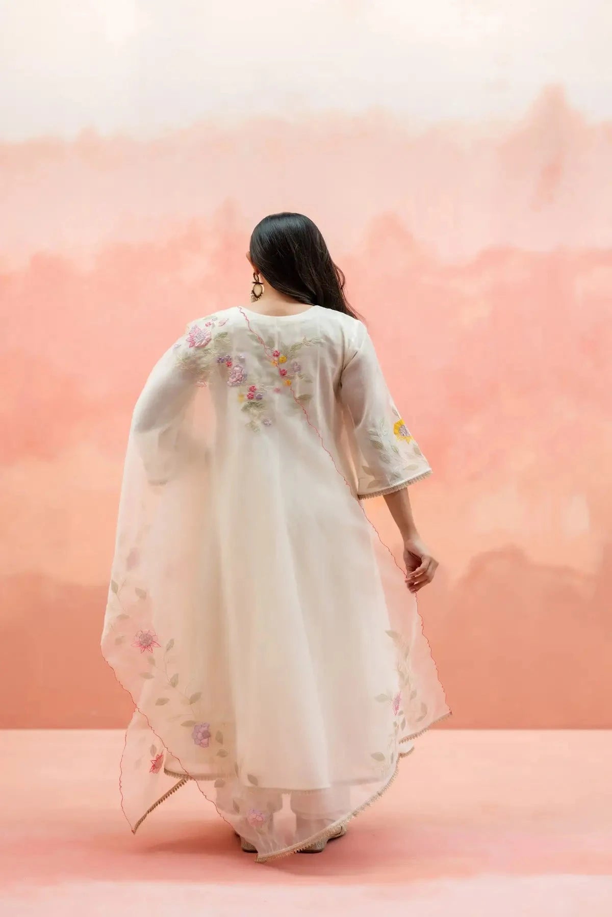 Pearl White Pari Anarkali Set - Pallodstore