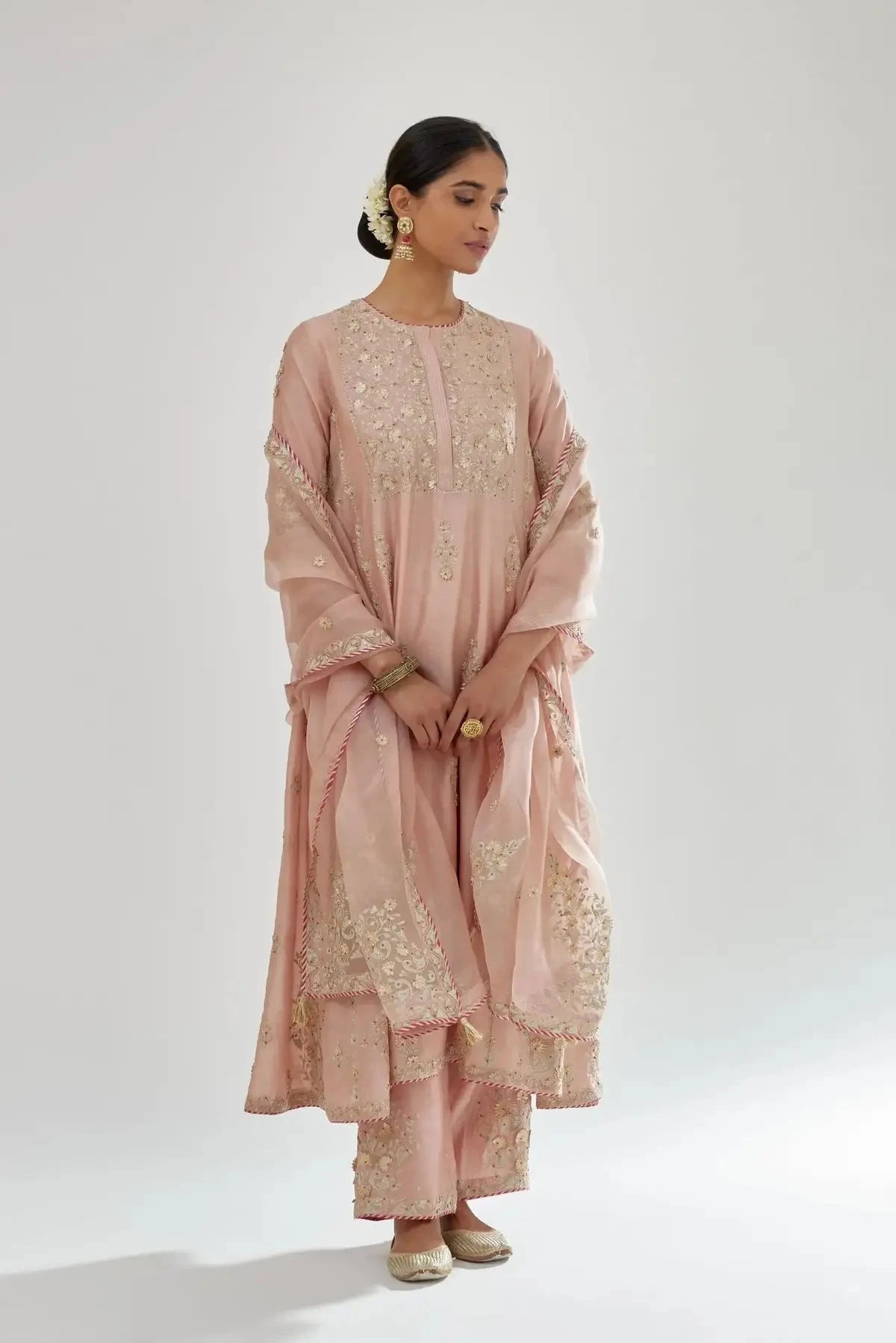 Pink A-line long kurta set - Pallodstore