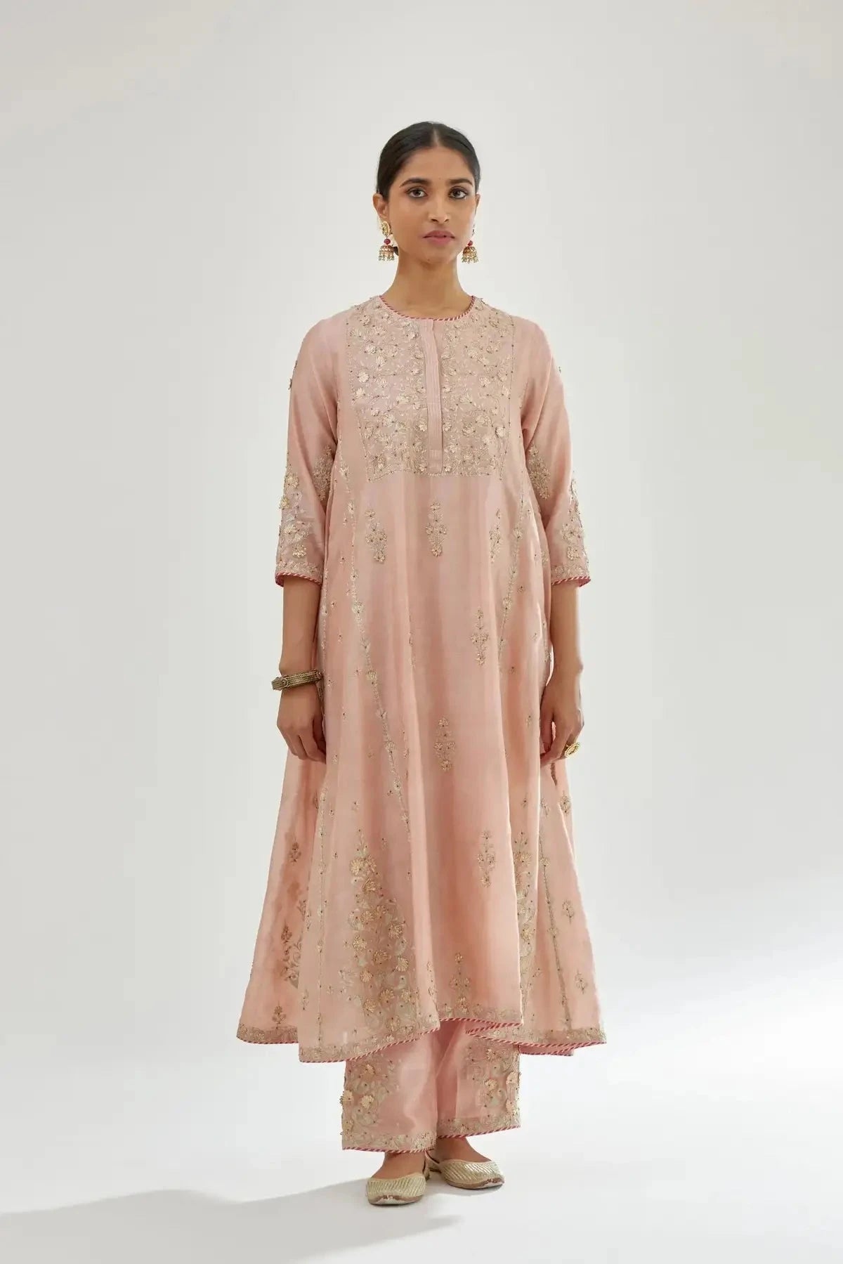 Pink A-line long kurta set - Pallodstore