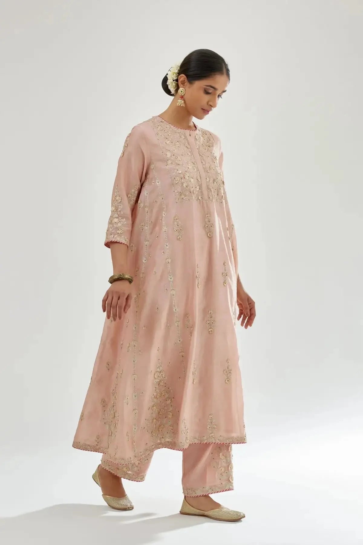 Pink A-line long kurta set - Pallodstore