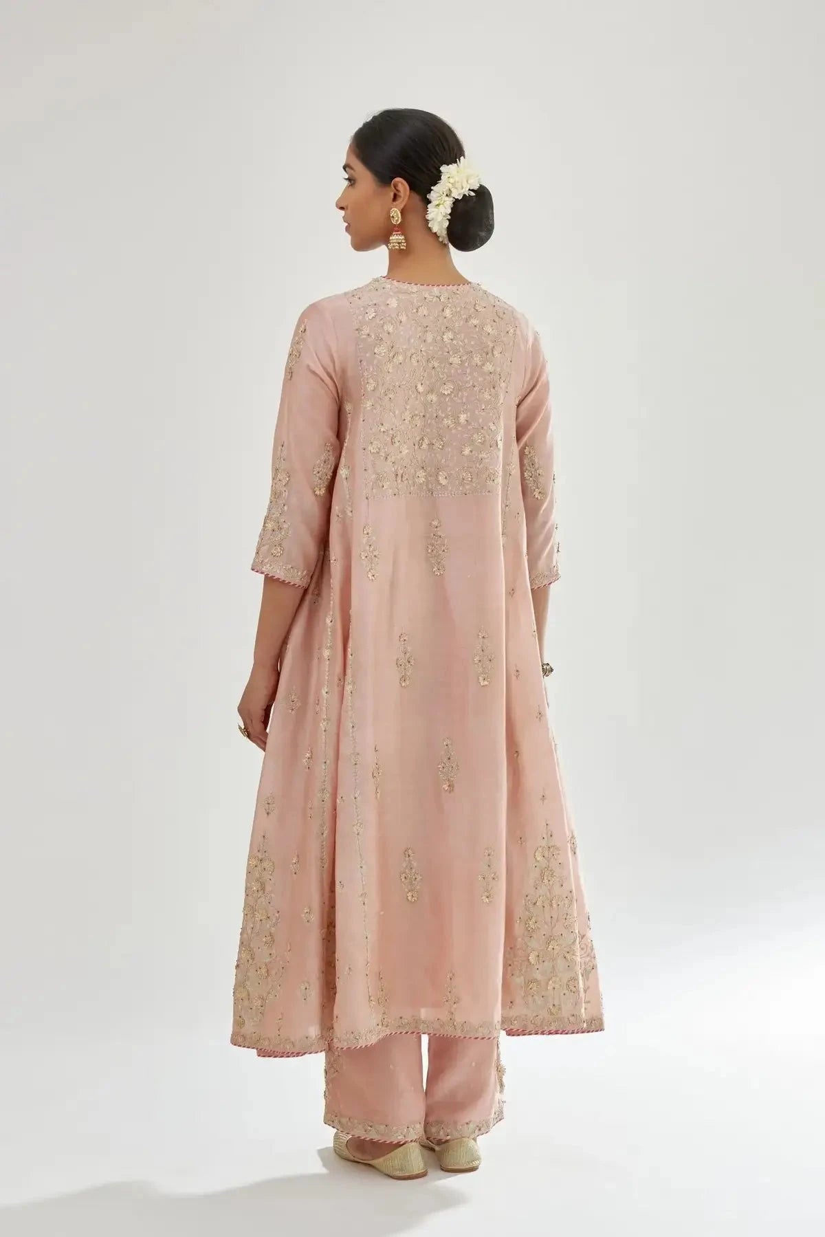 Pink A-line long kurta set - Pallodstore
