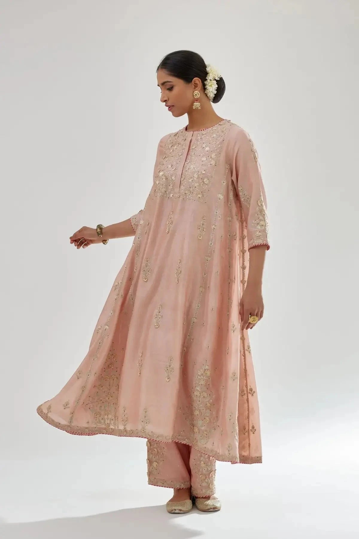Pink A-line long kurta set - Pallodstore