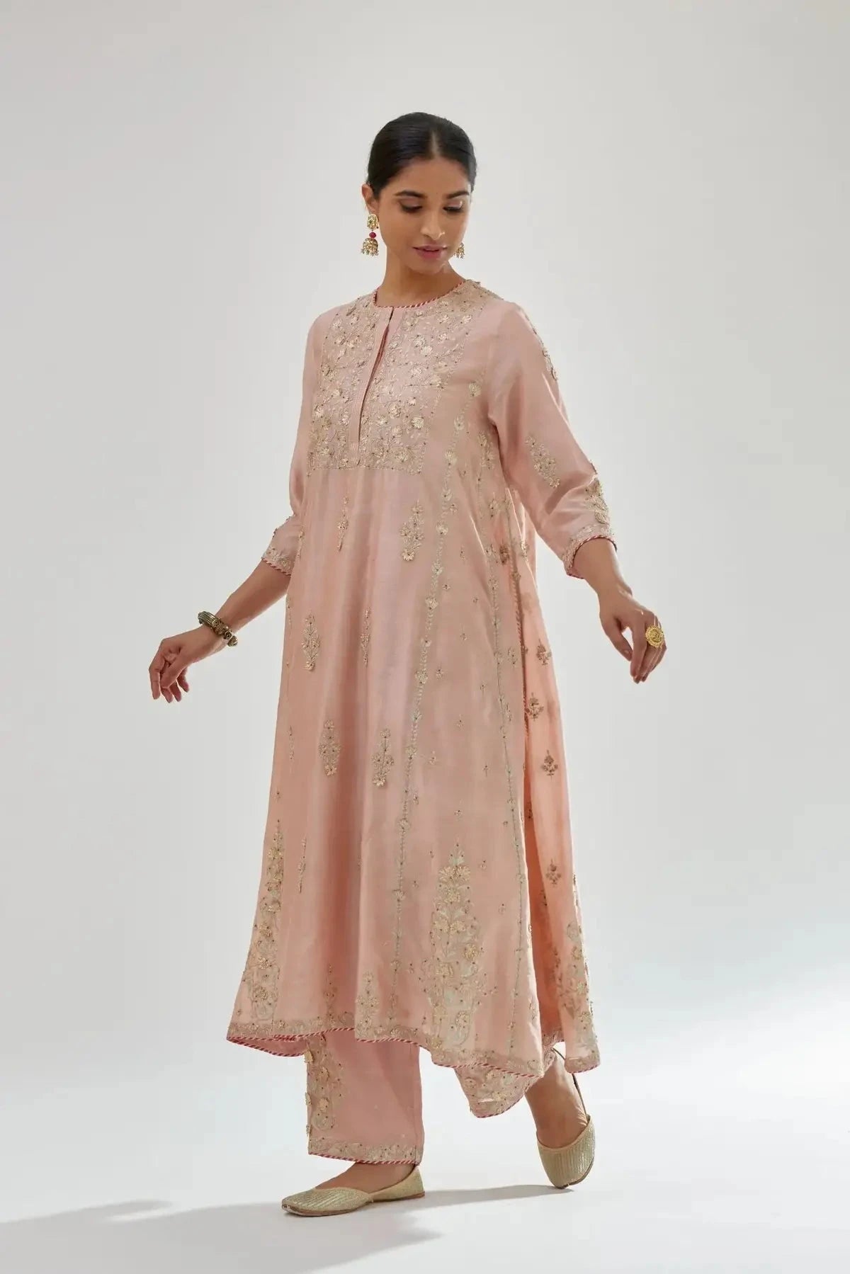Pink A-line long kurta set - Pallodstore