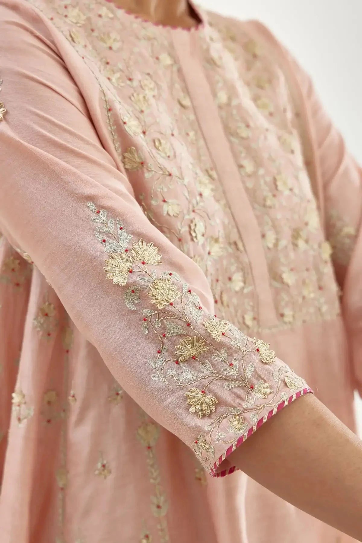Pink A-line long kurta set - Pallodstore