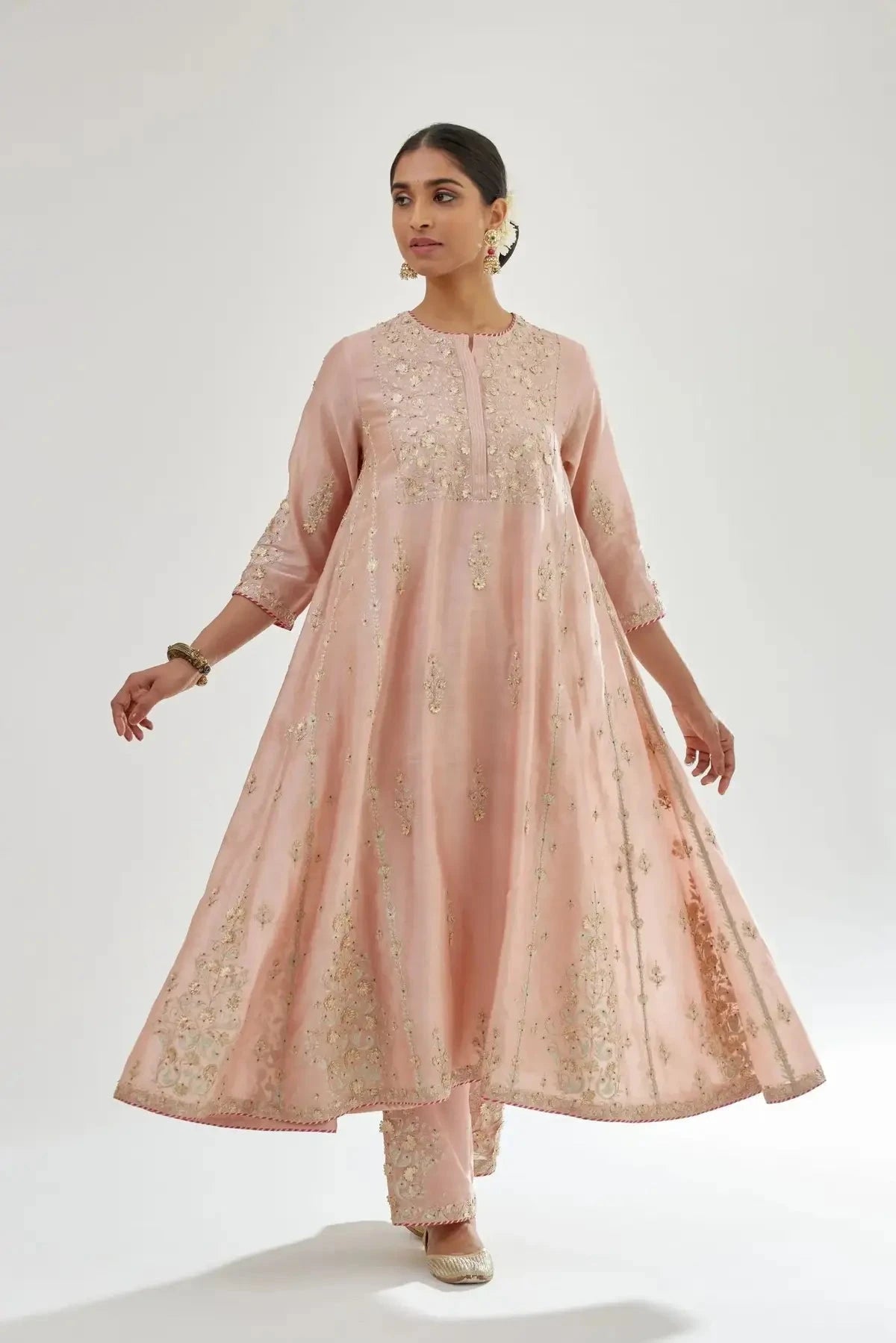 Pink A-line long kurta set - Pallodstore