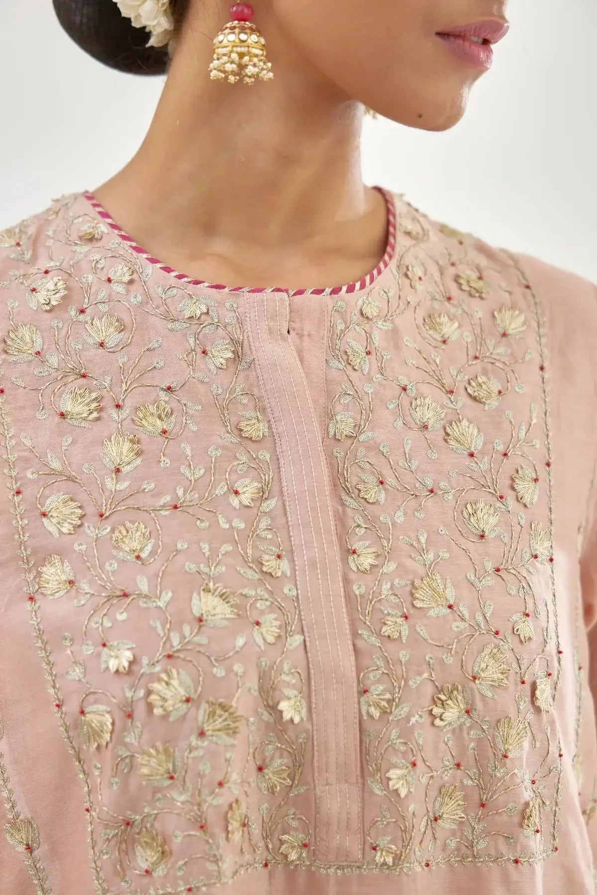 Pink A-line long kurta set - Pallodstore