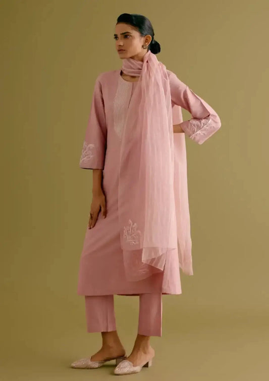 Pink Cotton Silk Embroidered Blend Dori Kurta Set - Pallodstore