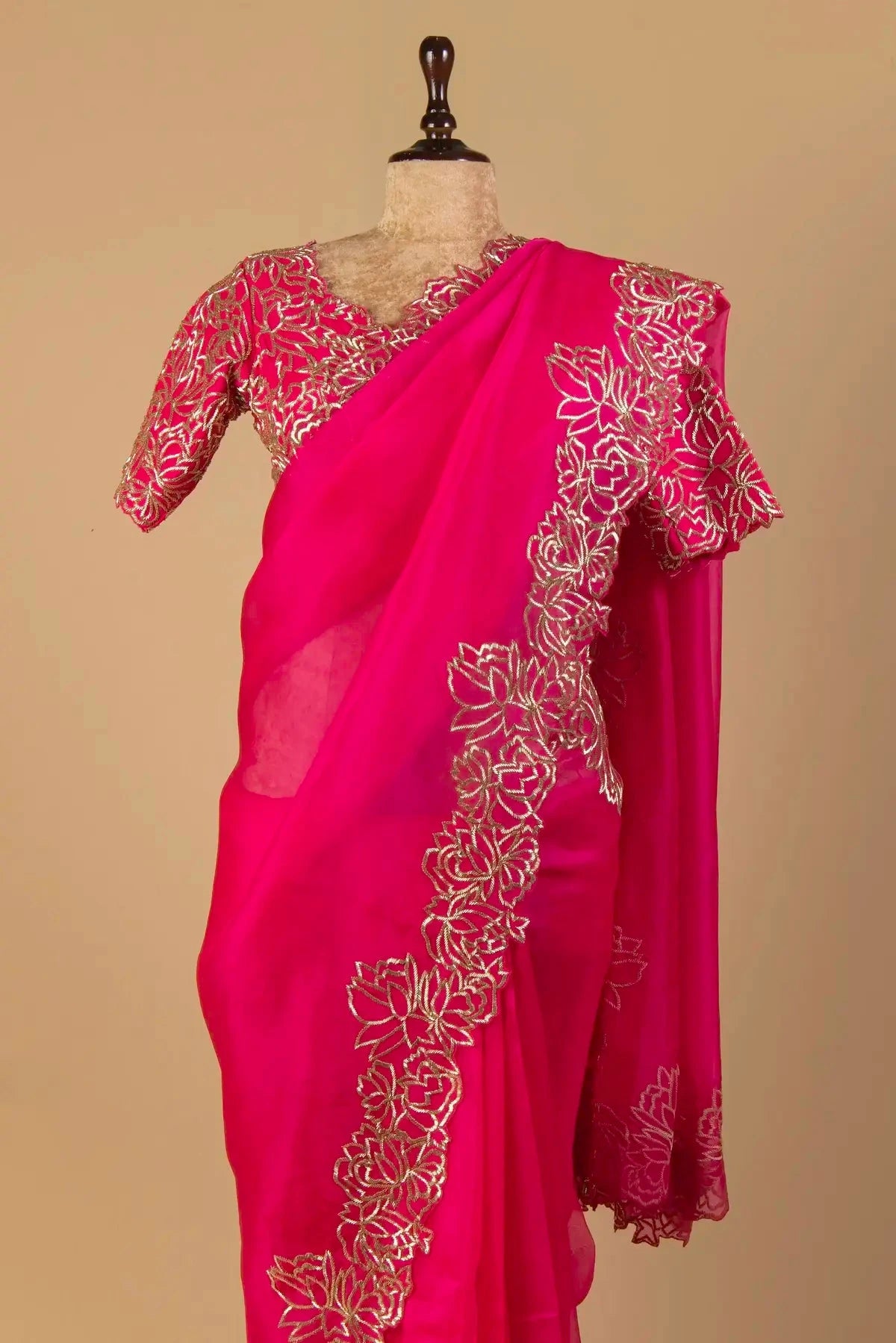 Pink Embroidered Organza Saree - Pallodstore