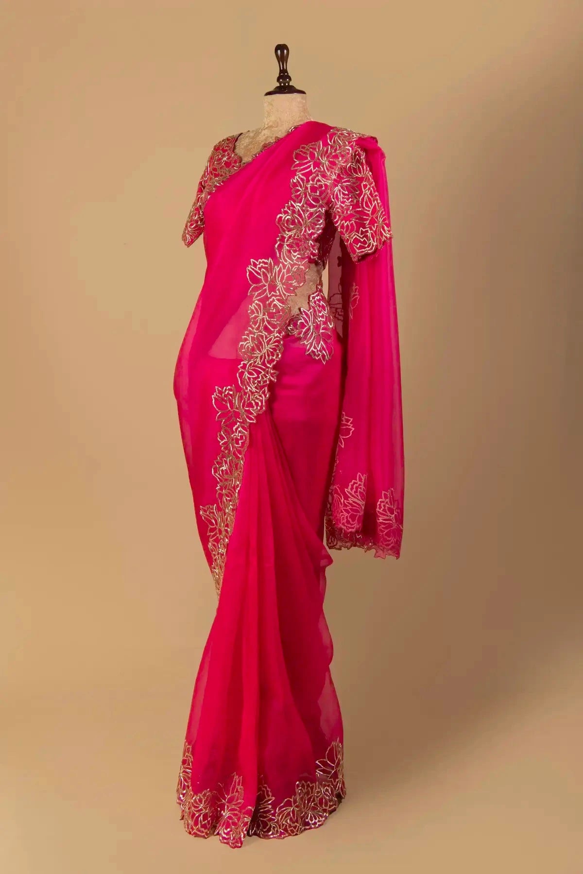Pink Embroidered Organza Saree - Pallodstore