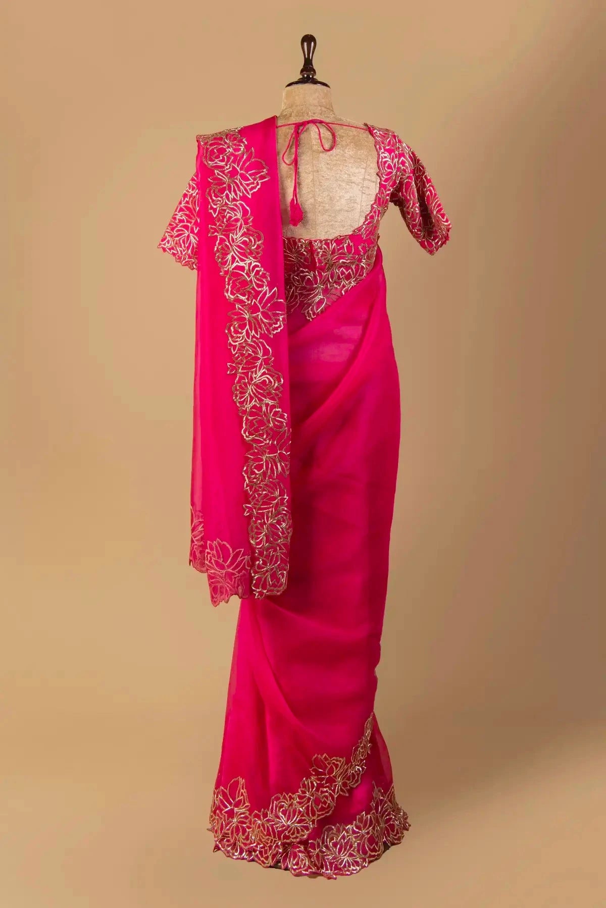 Pink Embroidered Organza Saree - Pallodstore