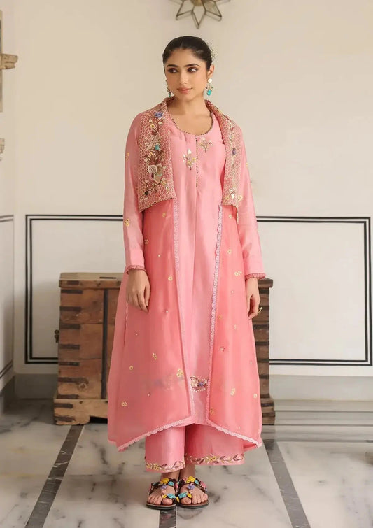 Pink Gulzar Jacket Style Kurta Set - Pallodstore