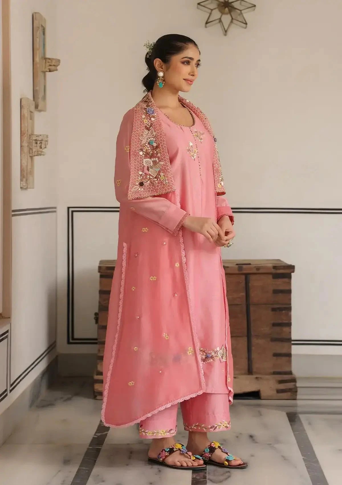 Pink Gulzar Jacket Style Kurta Set - Pallodstore