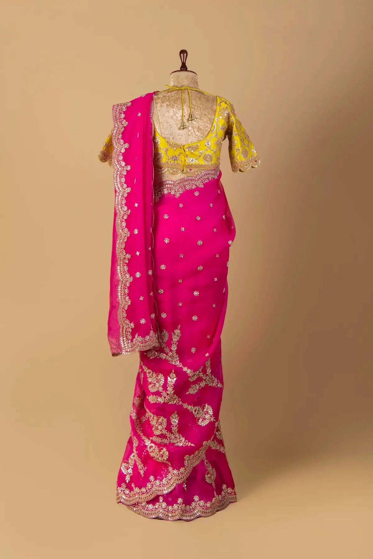 Pink Organza Embroidered Saree - Pallodstore