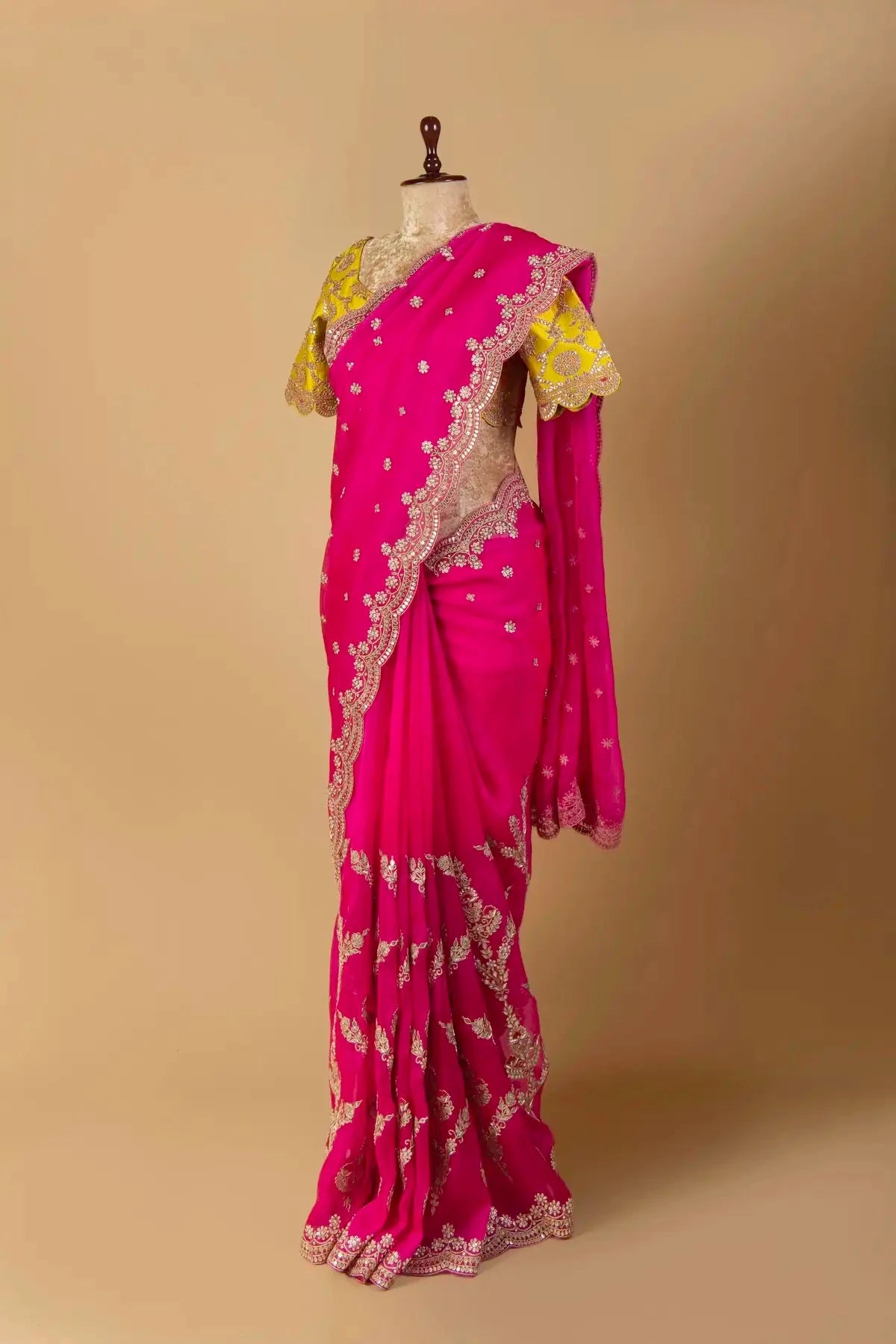 Pink Organza Embroidered Saree - Pallodstore