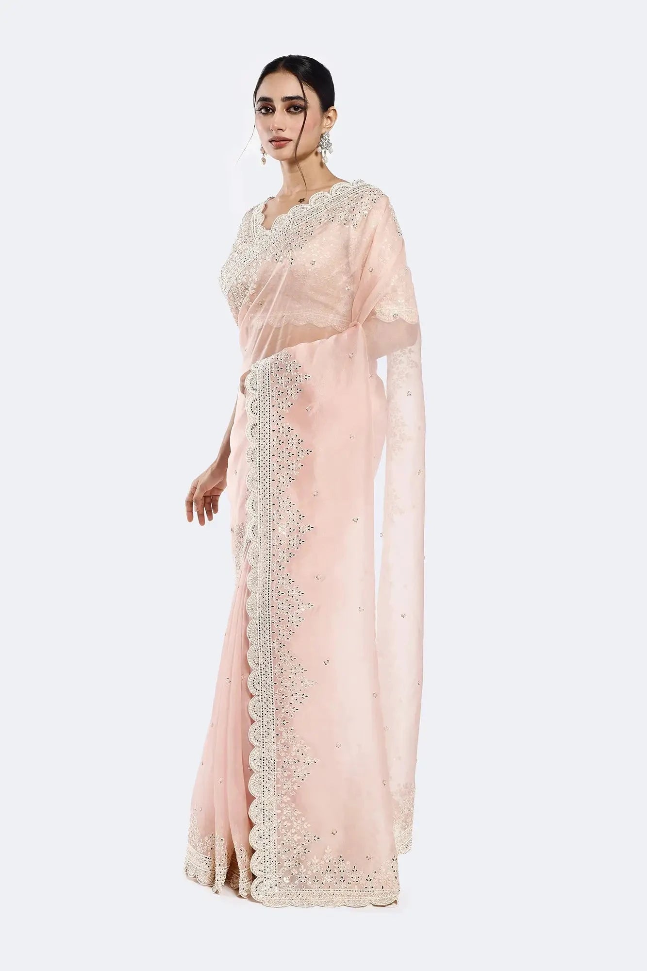 Pink Sequinned Organza Saree - Pallodstore