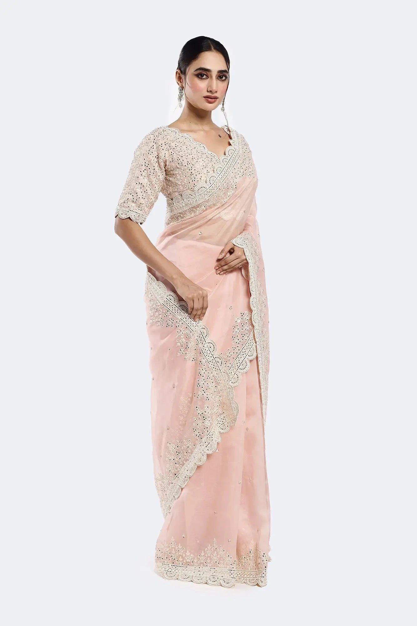 Pink Sequinned Organza Saree - Pallodstore
