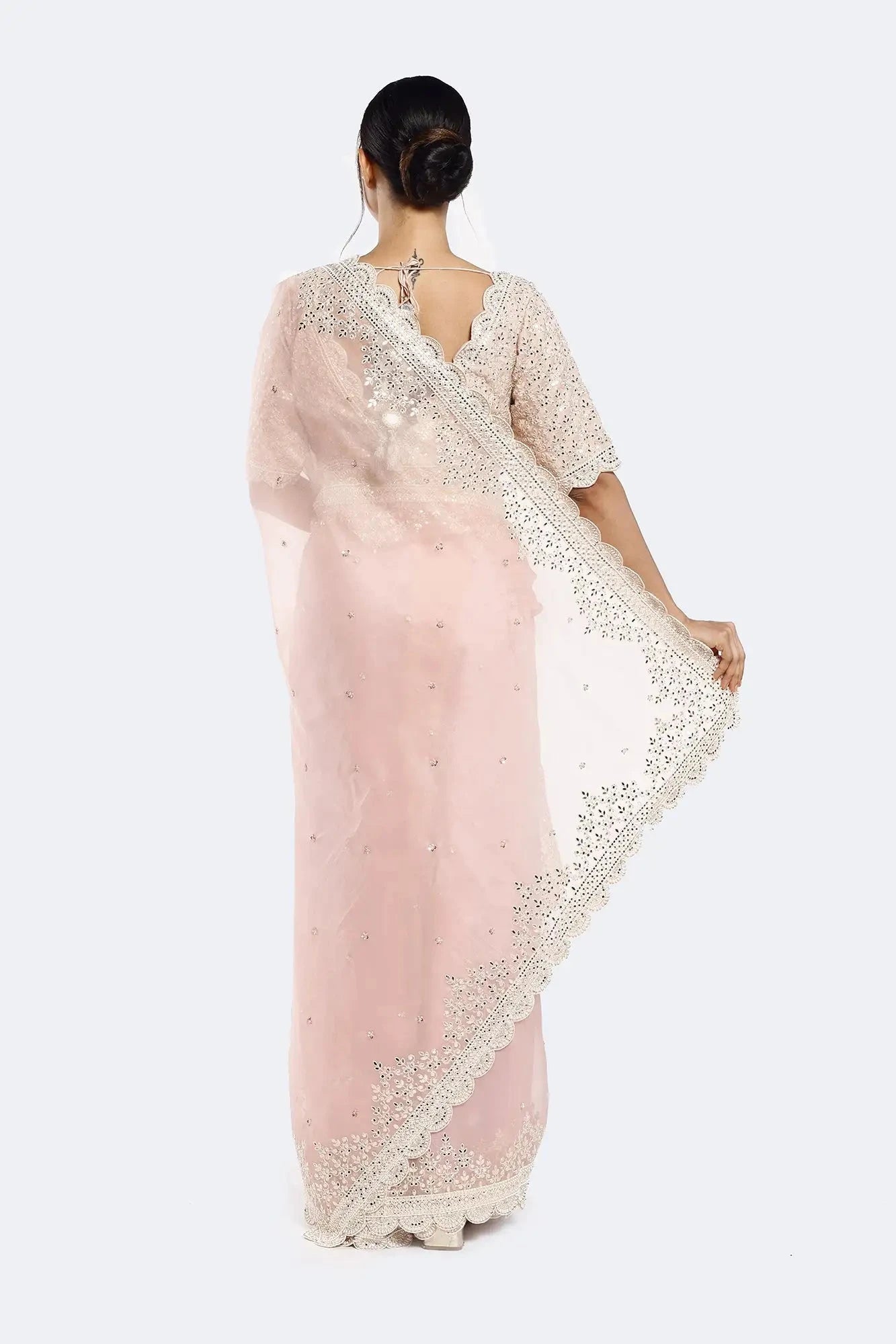 Pink Sequinned Organza Saree - Pallodstore