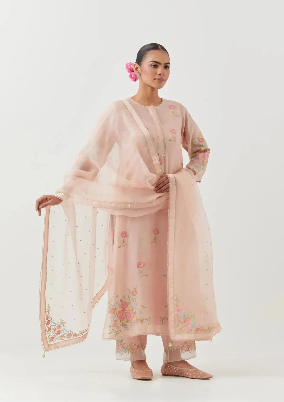 Pink Silk Chanderi Straight Kurta Set - Pallodstore