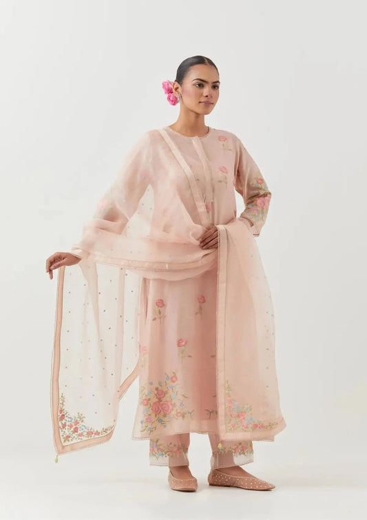 Pink Silk Chanderi Straight Kurta Set - Pallodstore