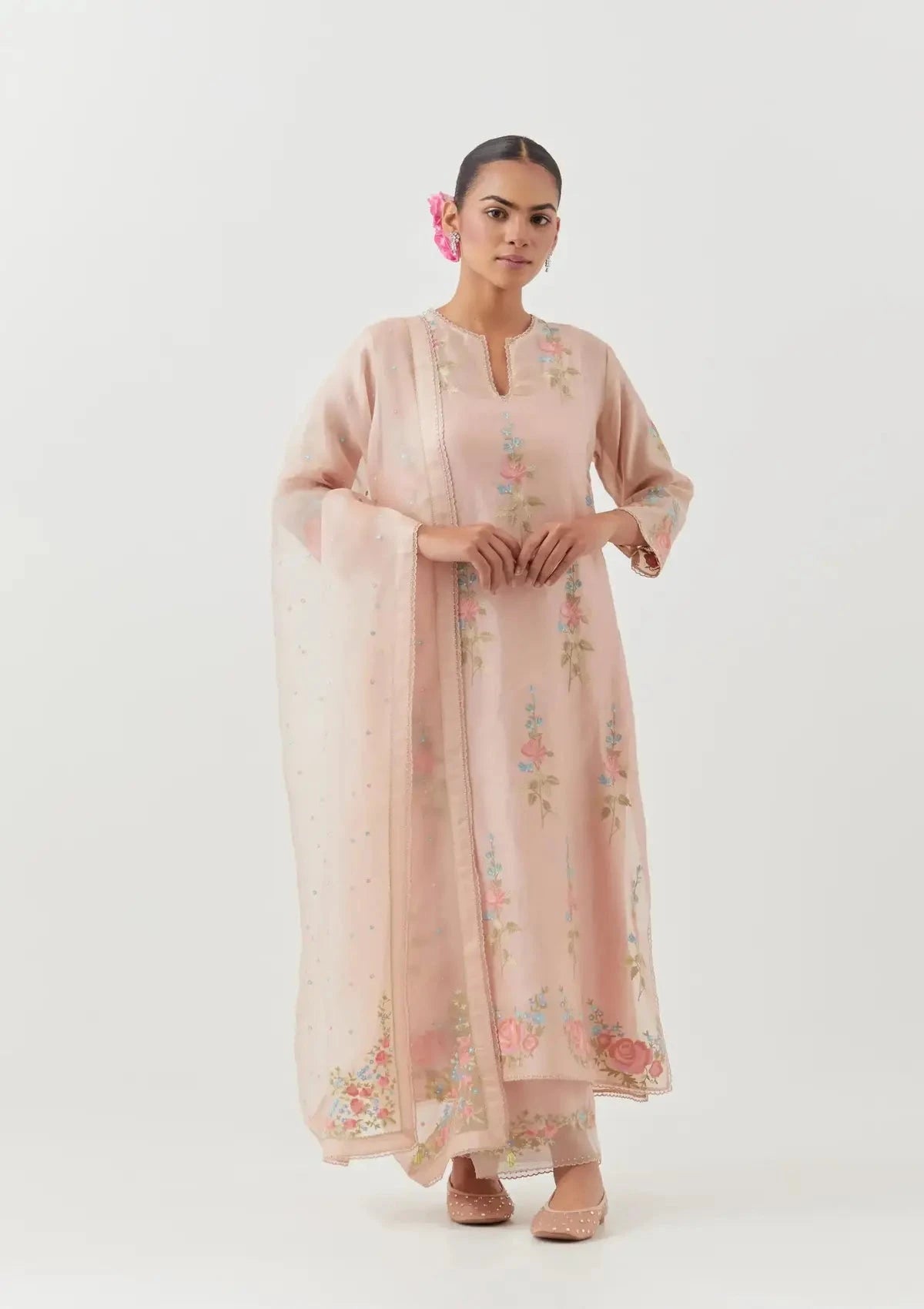 Pink Silk Chanderi Straight Kurta Set - Pallodstore
