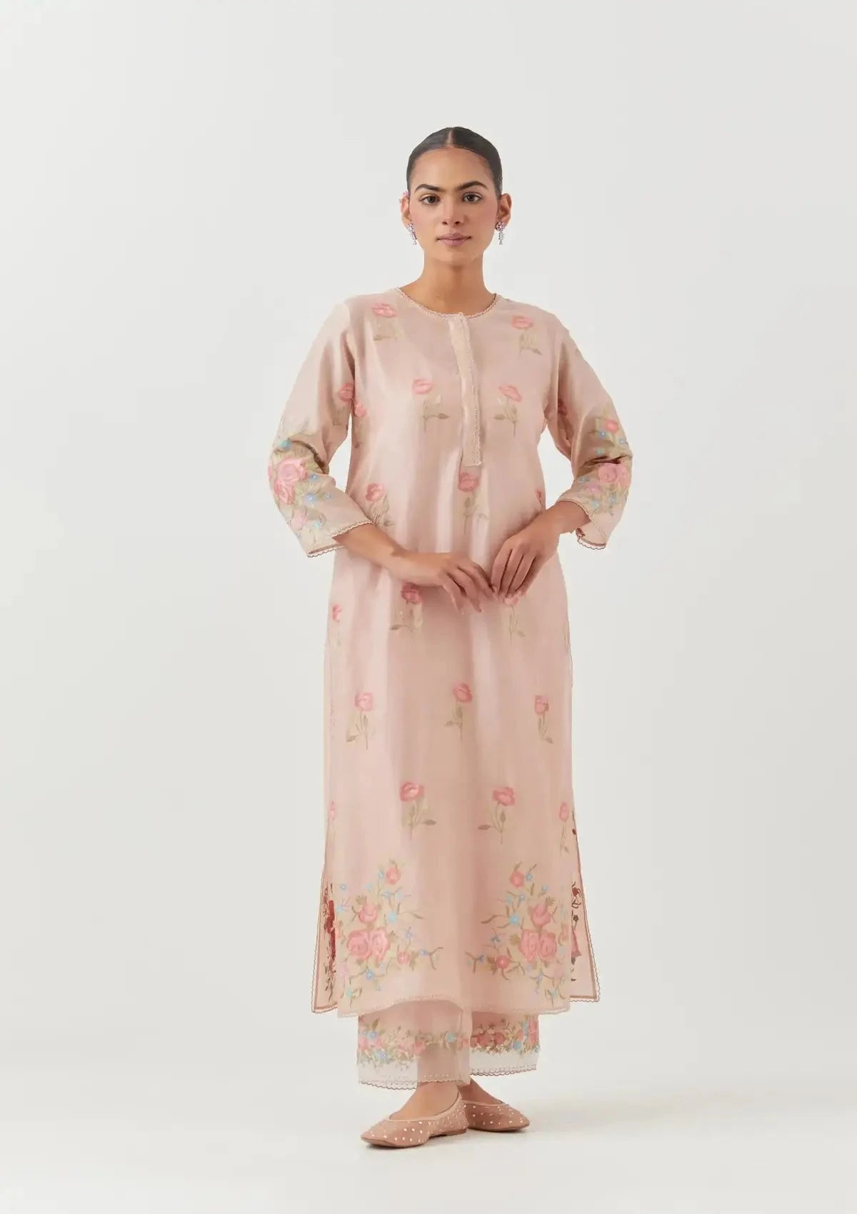 Pink Silk Chanderi Straight Kurta Set - Pallodstore