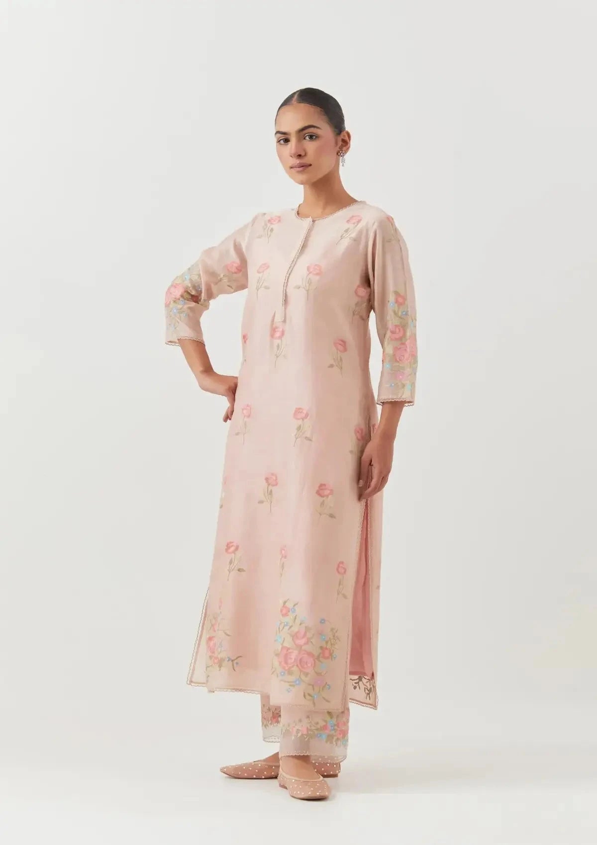 Pink Silk Chanderi Straight Kurta Set - Pallodstore