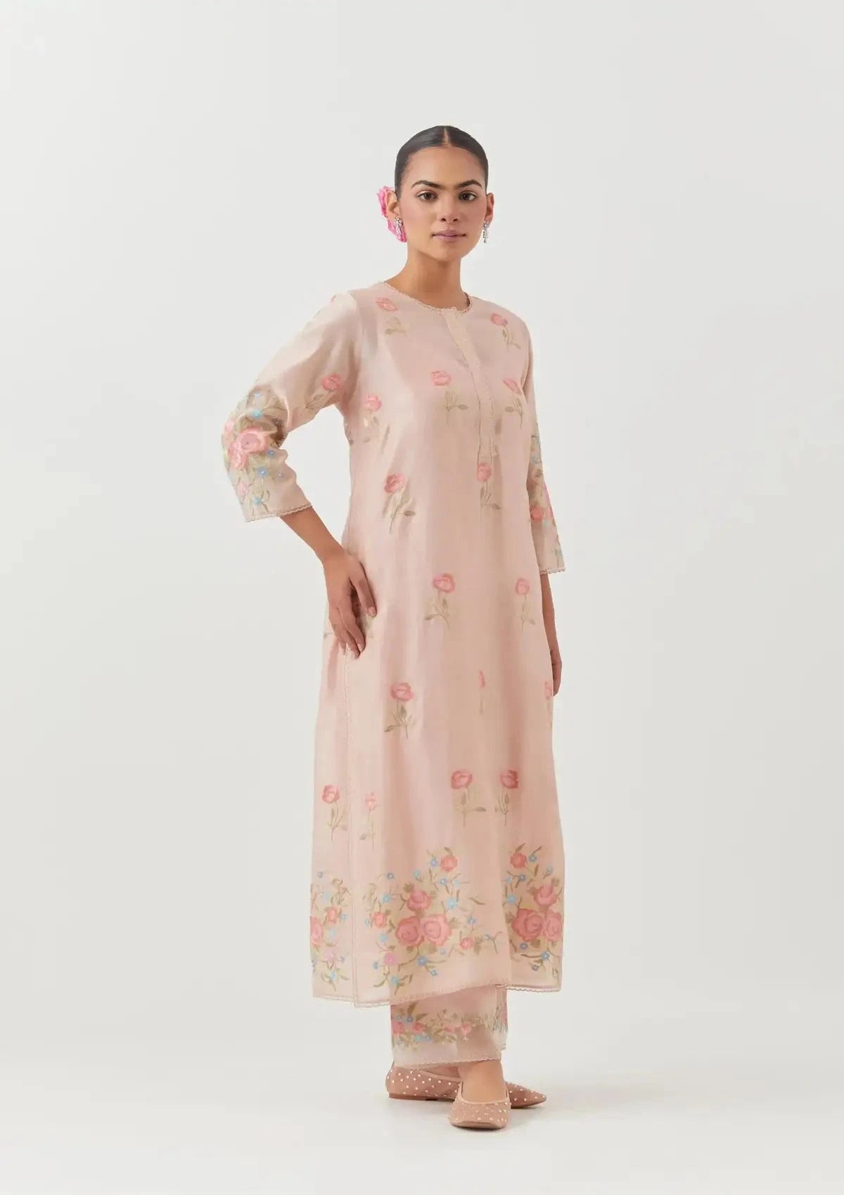 Pink Silk Chanderi Straight Kurta Set - Pallodstore
