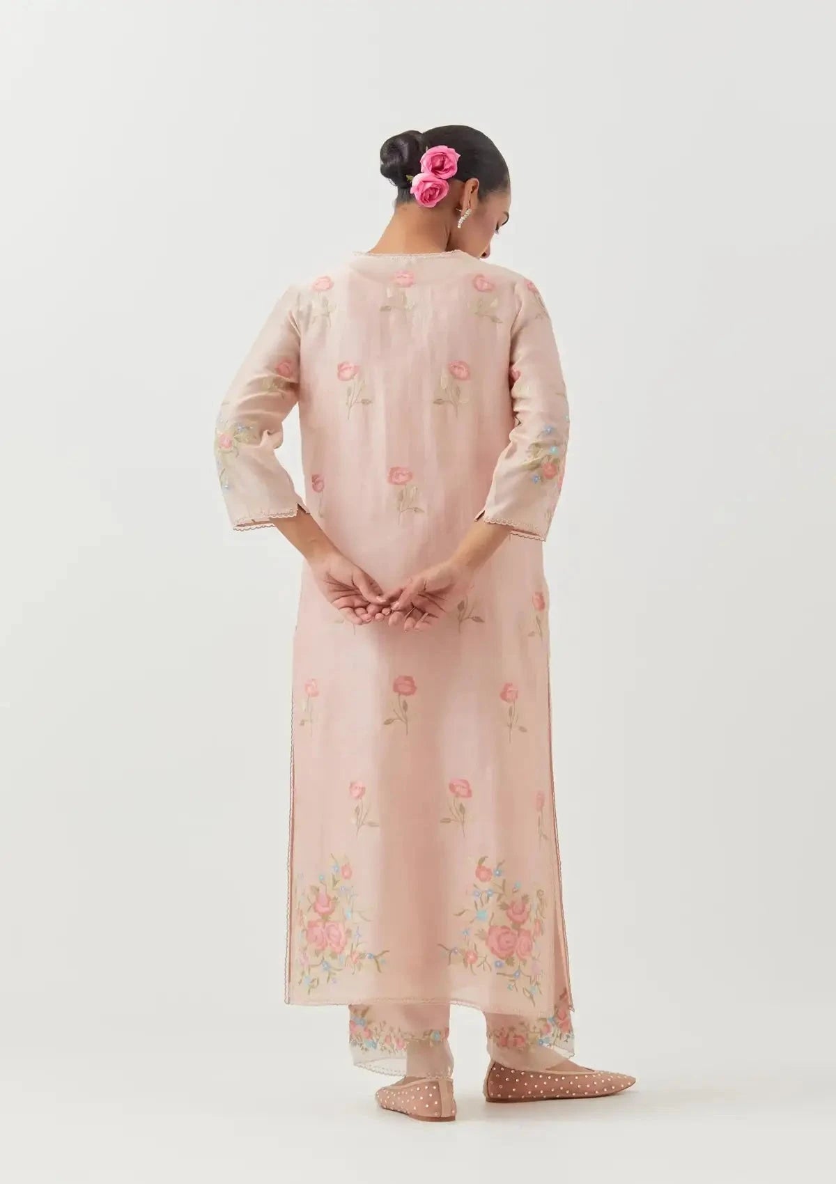 Pink Silk Chanderi Straight Kurta Set - Pallodstore