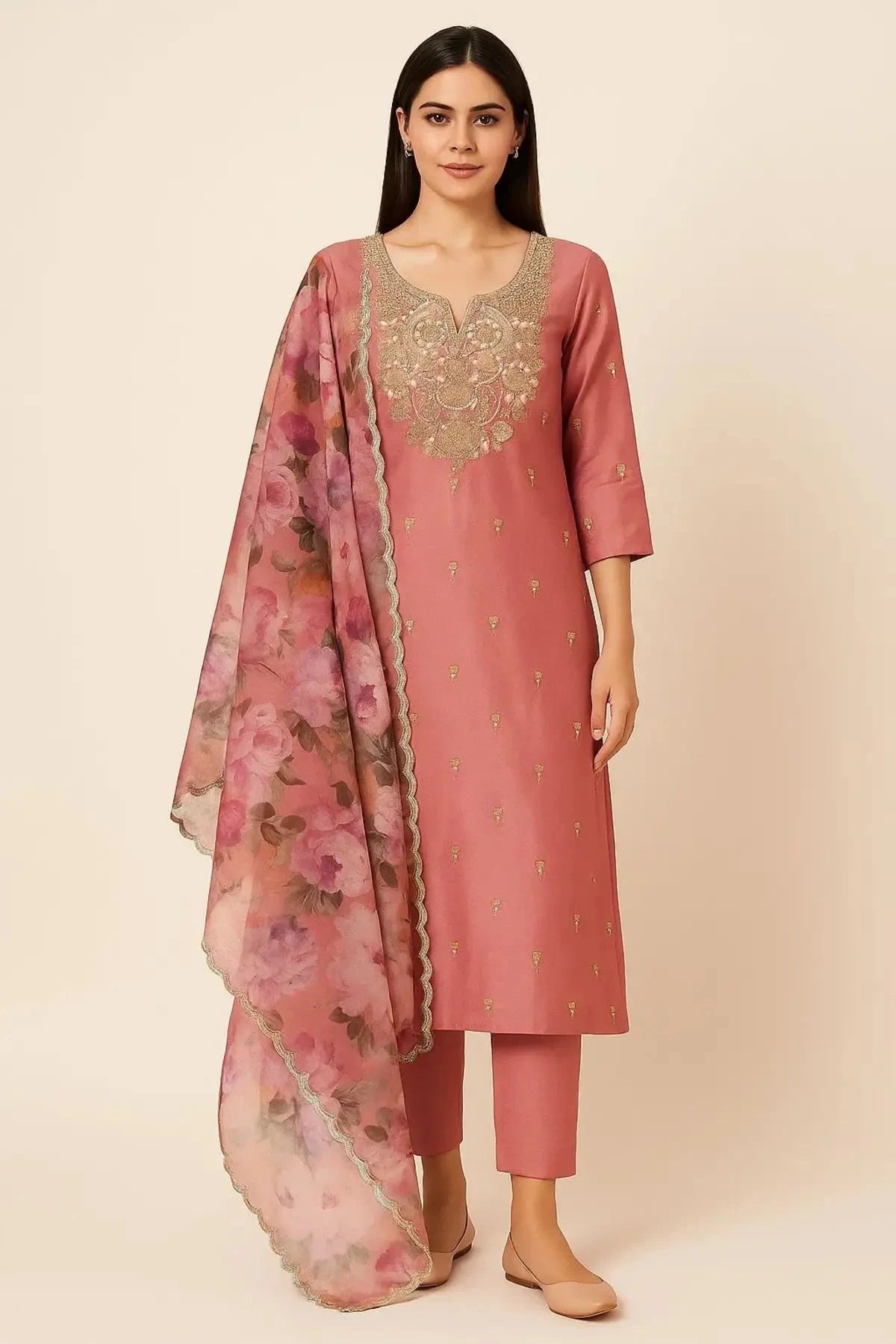 Pink Straight Line Kurta Suit Dress Material - Pallodstore