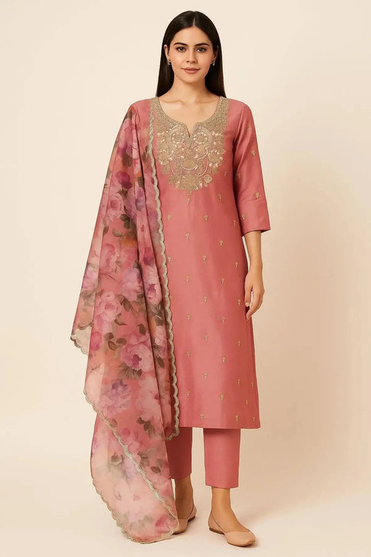 Pink Straight Line Kurta Suit Dress Material - Pallodstore