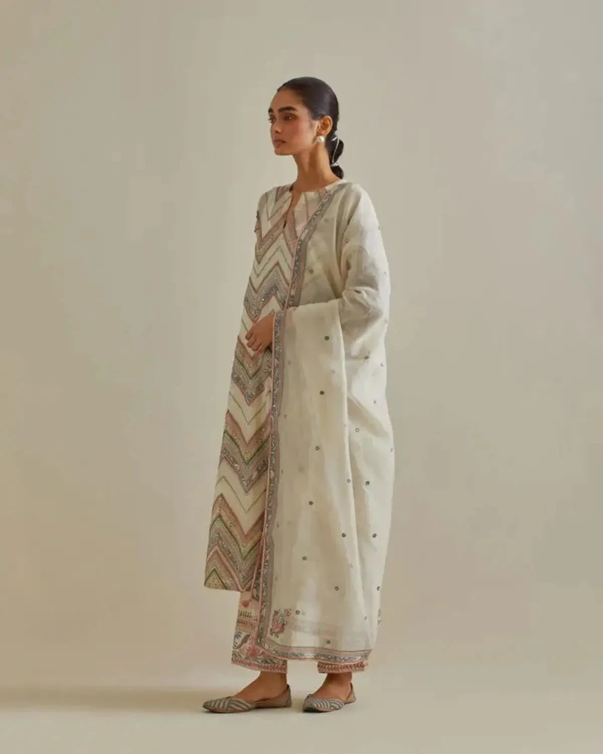 Pink and off-white cotton chanderi straight kurta set - Pallodstore