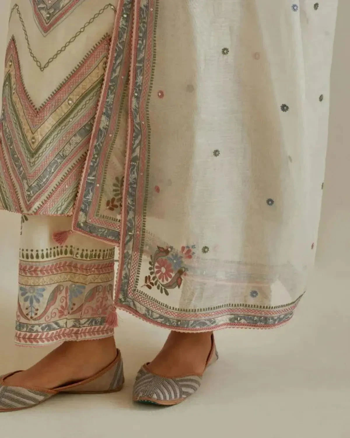 Pink and off-white cotton chanderi straight kurta set - Pallodstore