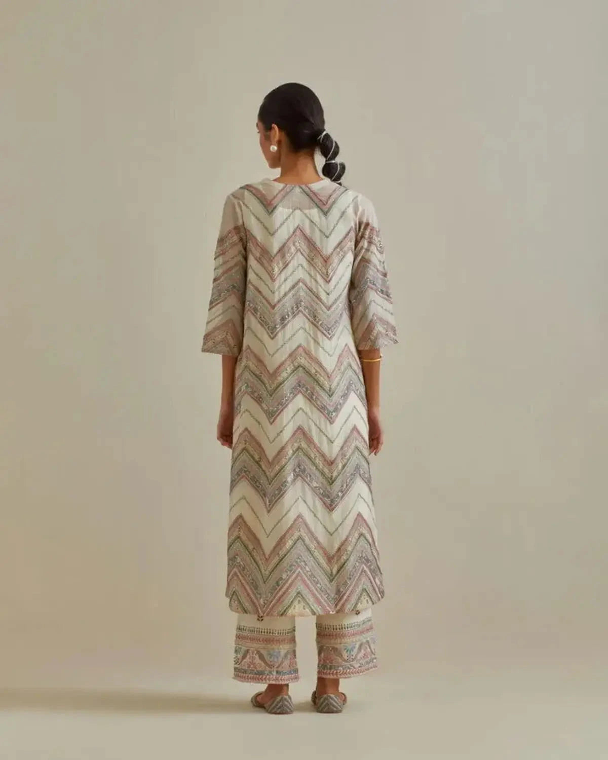 Pink and off-white cotton chanderi straight kurta set - Pallodstore