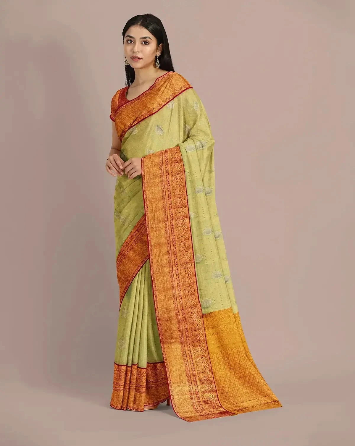 Pista Gold Tissue Kanjivaram Saree - Pallodstore