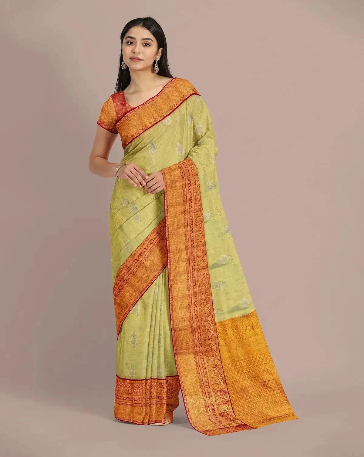 Pista Gold Tissue Kanjivaram Saree - Pallodstore