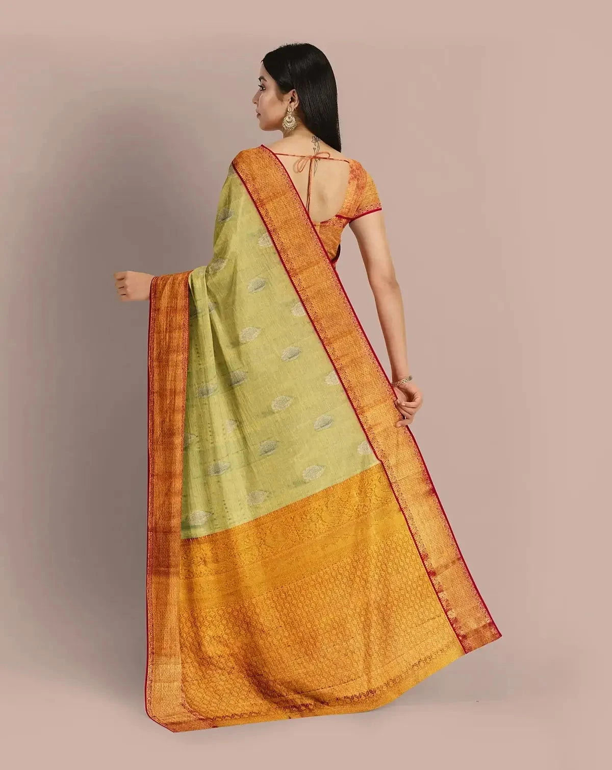 Pista Gold Tissue Kanjivaram Saree - Pallodstore