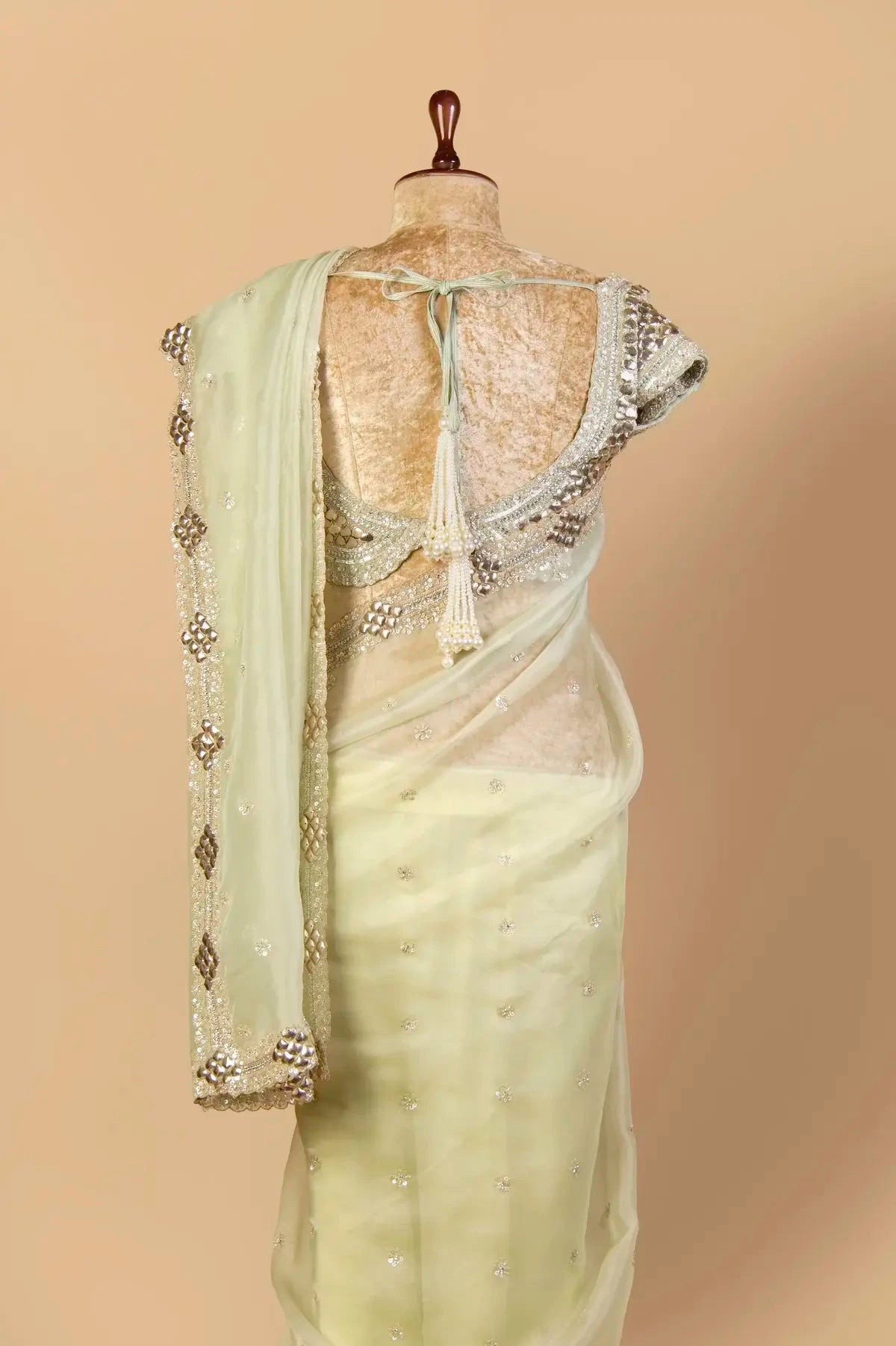 Pista Green Organza Embroidered Saree - Pallodstore
