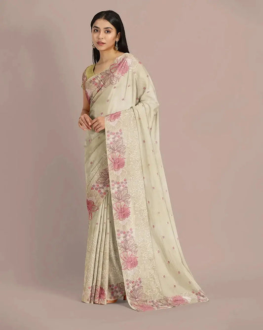 Pista Green Organza Saree - Pallodstore