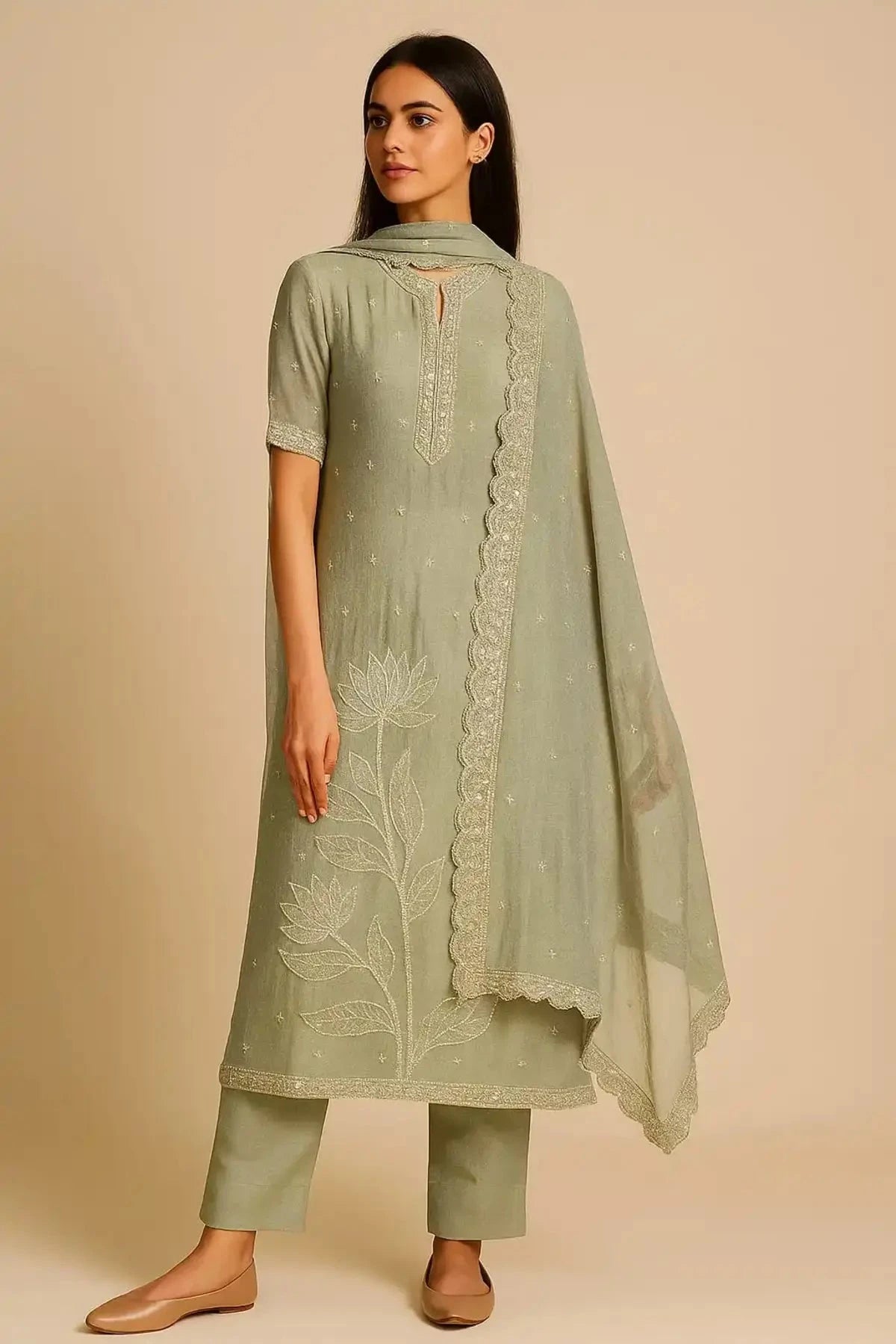 Pista Green Straight Line Suit Dress Material - Pallodstore