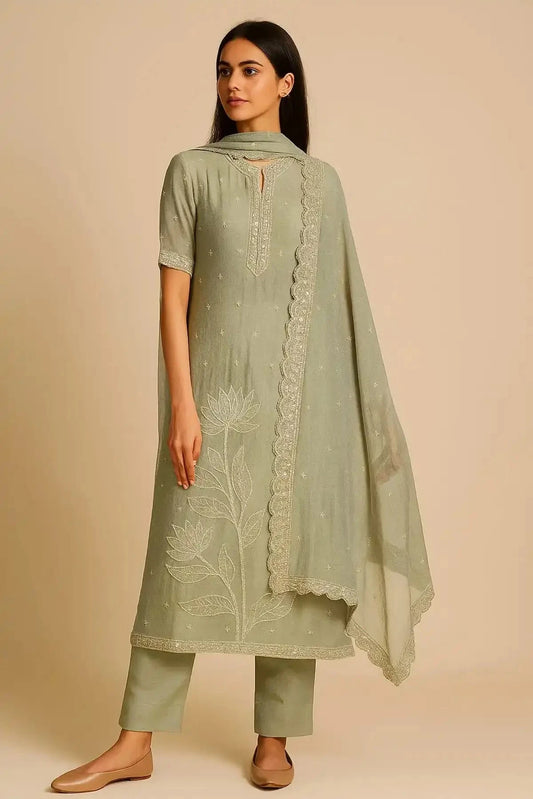 Pista Green Straight Line Suit Dress Material - Pallodstore