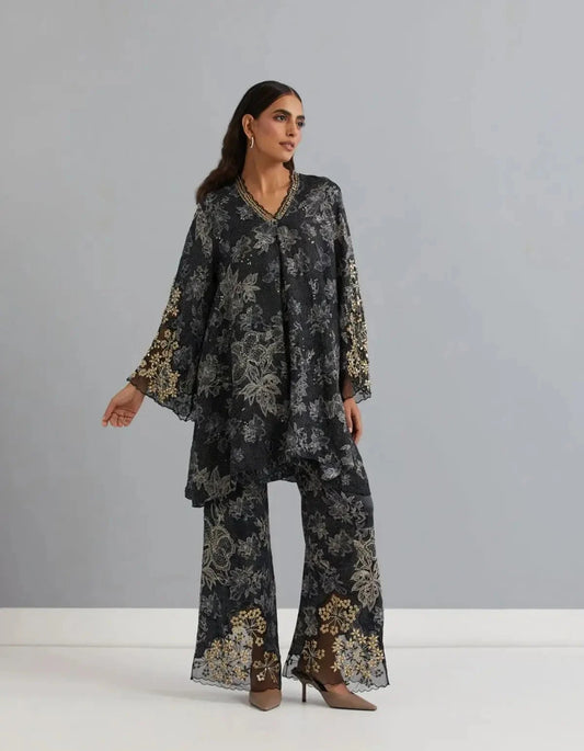 Polka Black Crushed Silk Kurta Set - Pallodstore