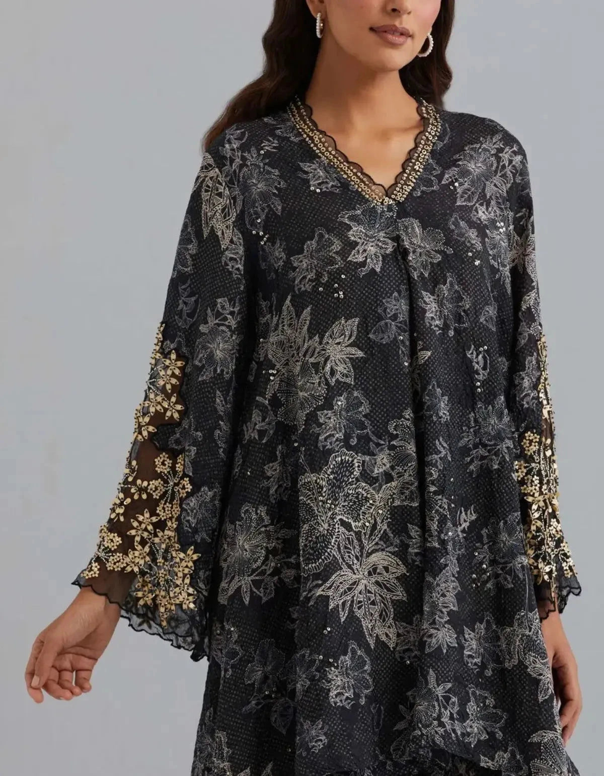 Polka Black Crushed Silk Kurta Set - Pallodstore