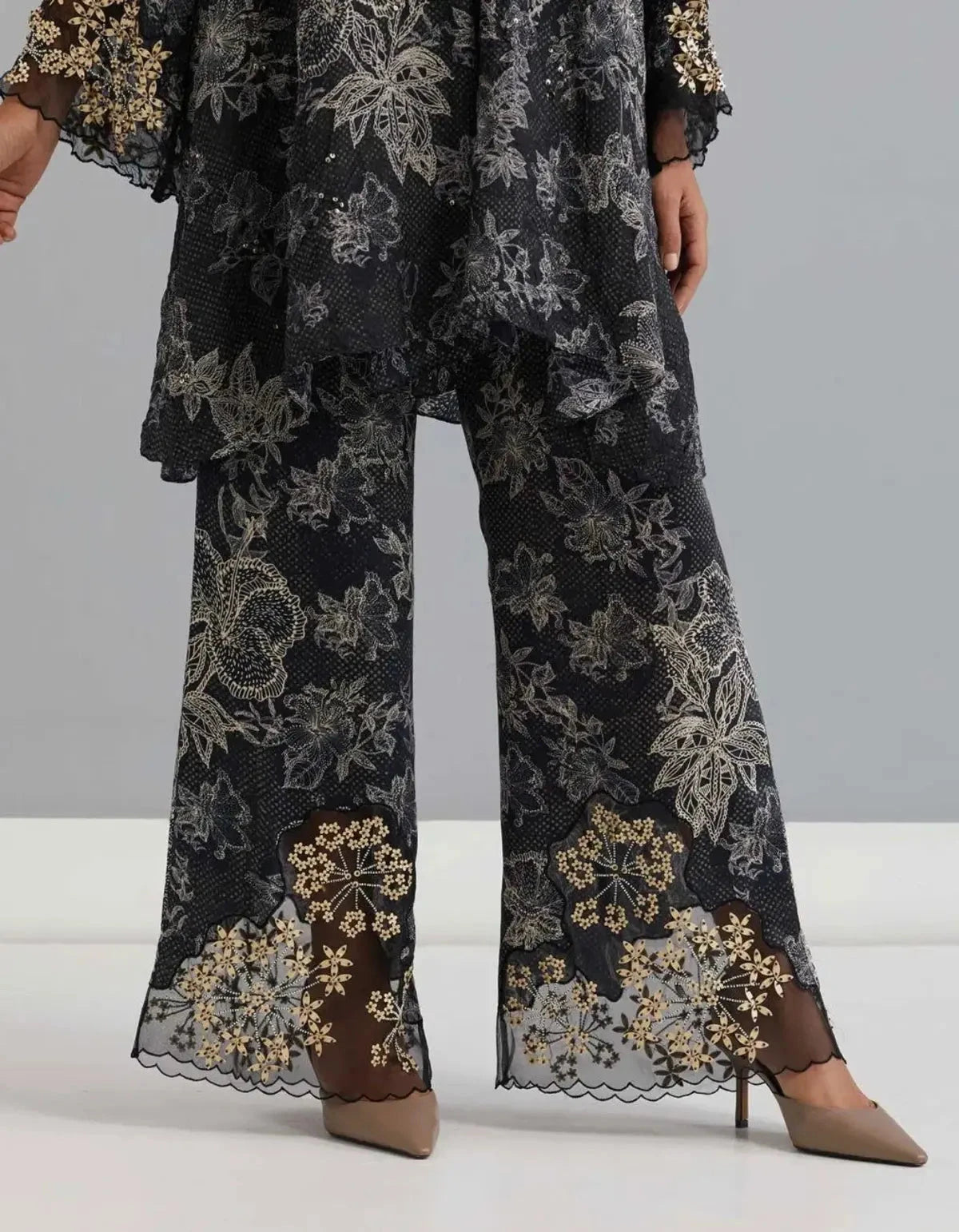 Polka Black Crushed Silk Kurta Set - Pallodstore