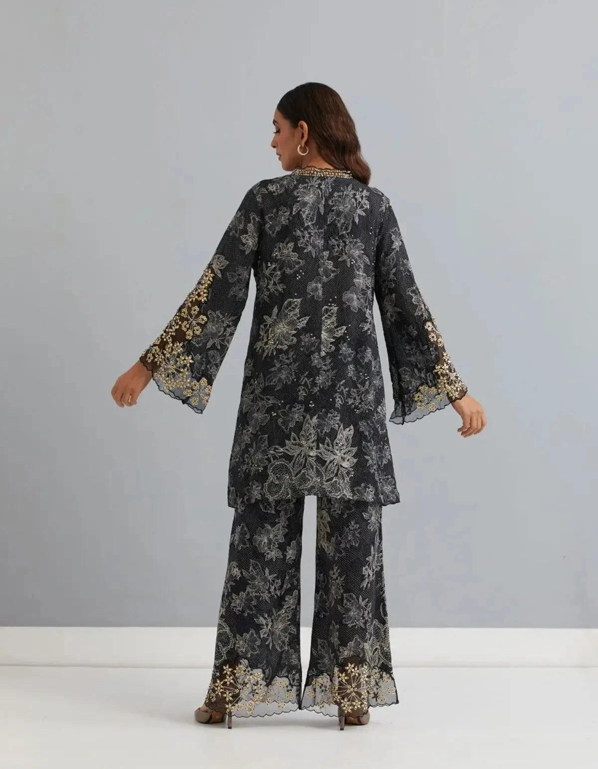 Polka Black Crushed Silk Kurta Set - Pallodstore