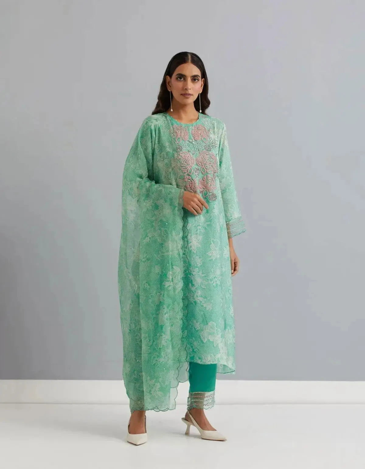 Polka Green Viscose Silk Kurta Set - Pallodstore