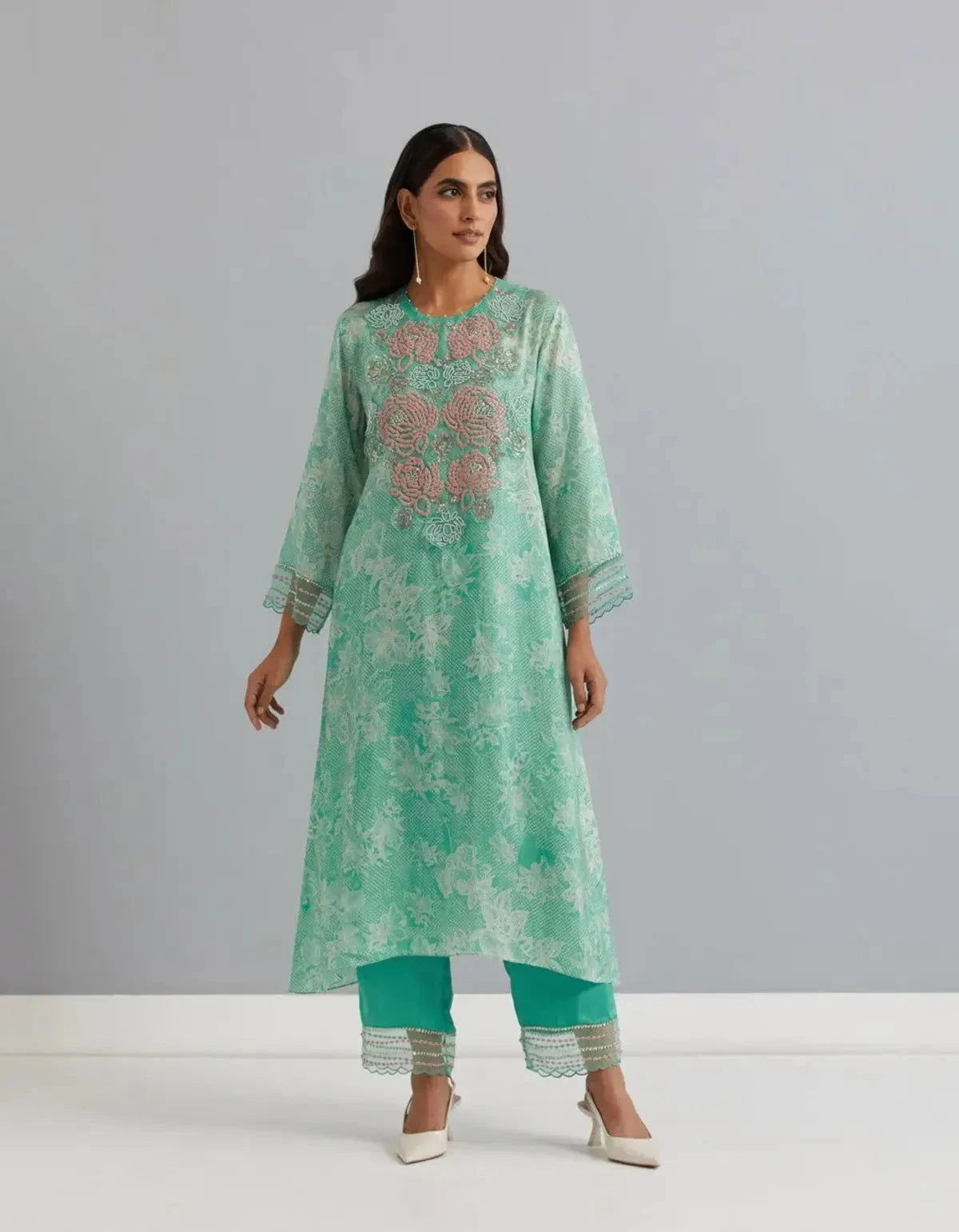 Polka Green Viscose Silk Kurta Set - Pallodstore
