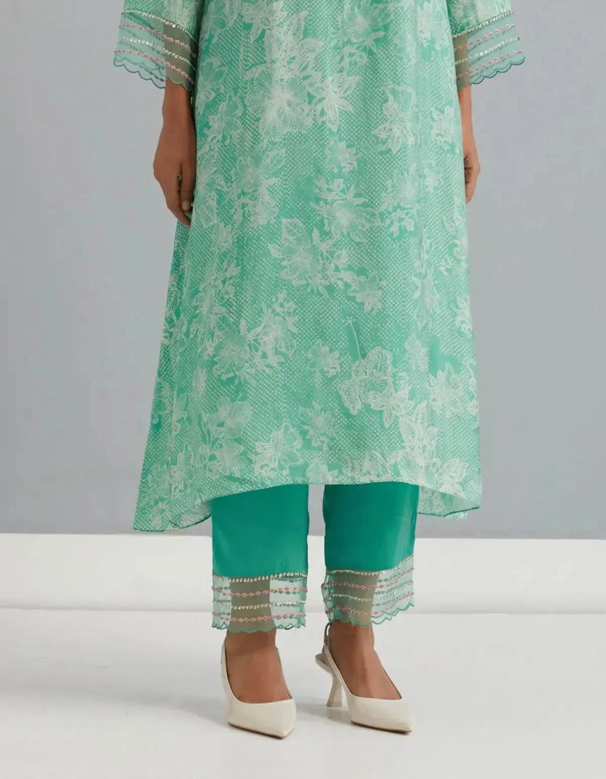 Polka Green Viscose Silk Kurta Set - Pallodstore