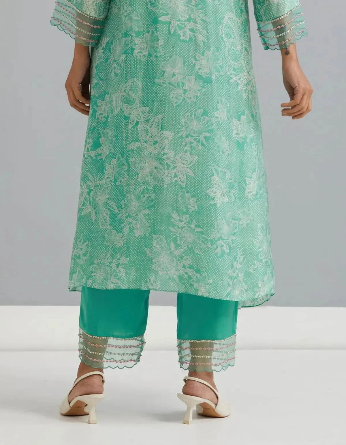 Polka Green Viscose Silk Kurta Set - Pallodstore
