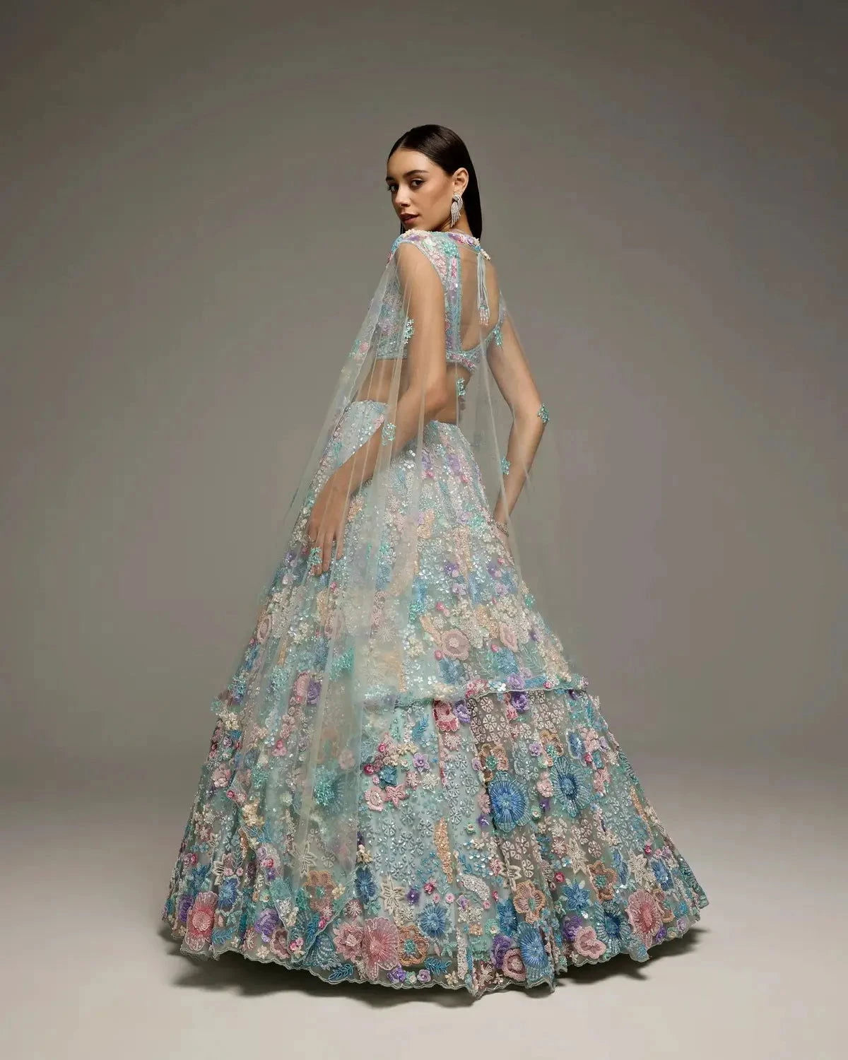 Powder Blue Multi-colour Lehenga - Pallodstore